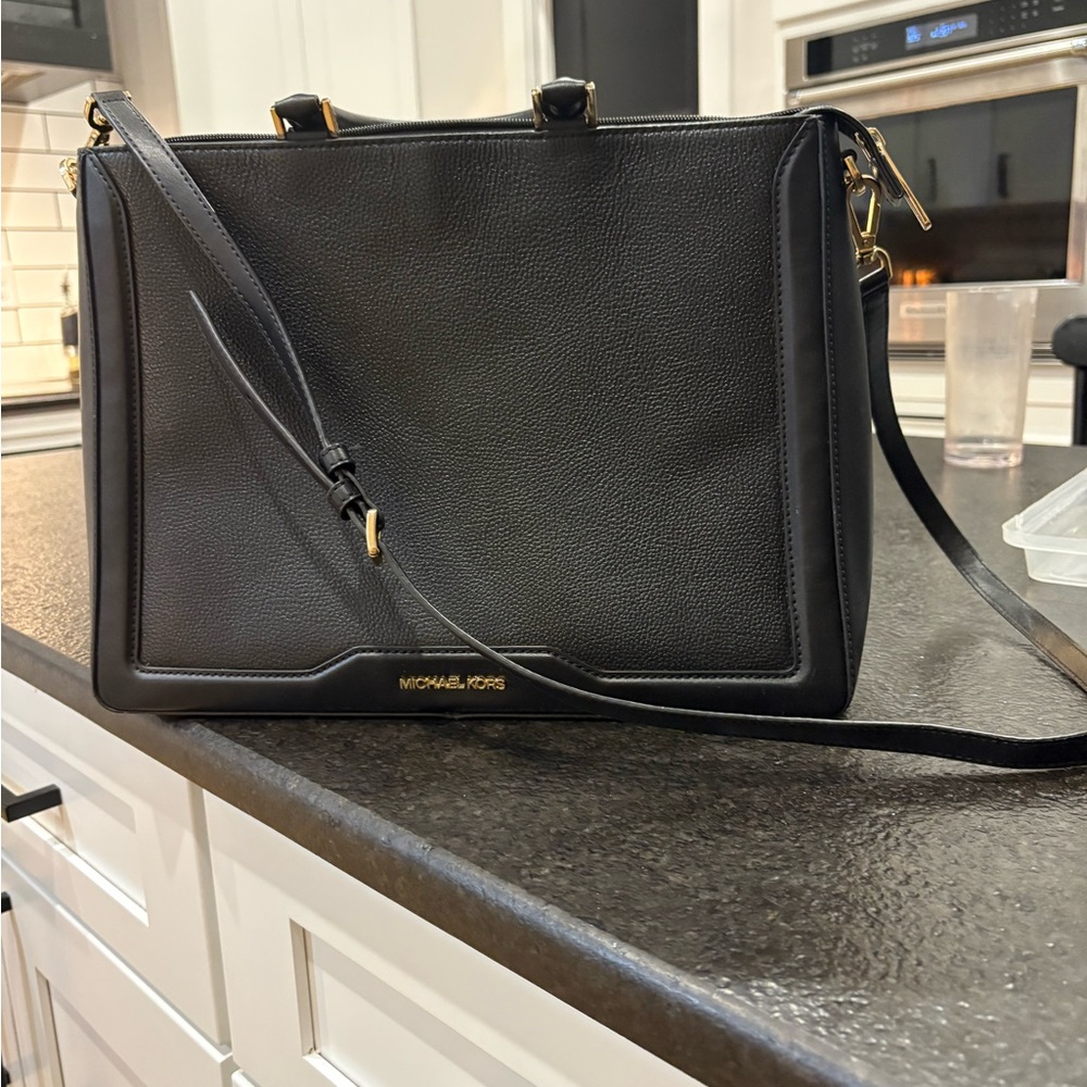 Michael Kors Black Pebbled Leather Tote with Gold Hardware